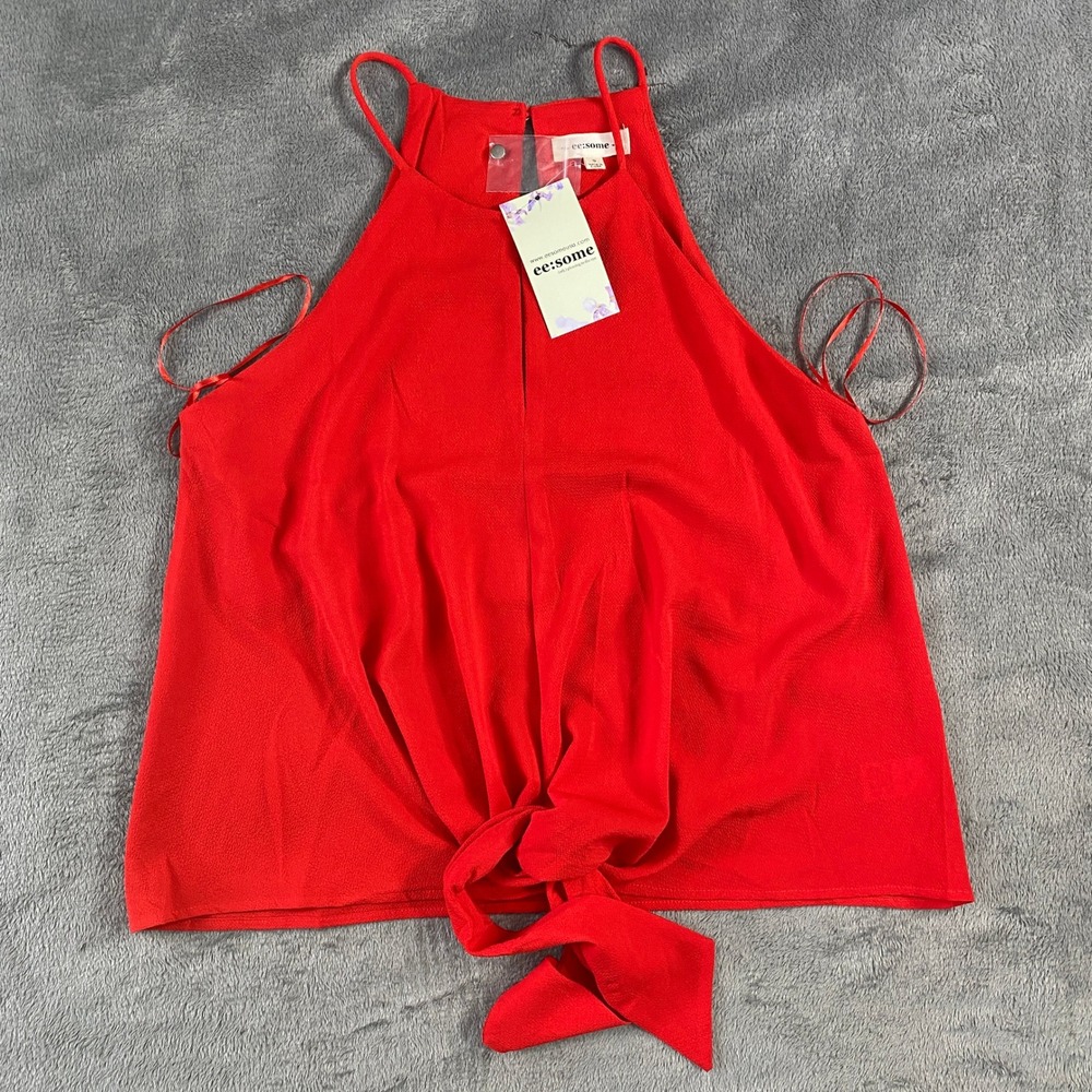 ee:some Red Halter Tie Front Sleeveless Blouse Top Women's Size S Sexy Valentine